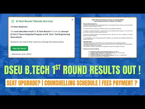 DSEU B.Tech Result Out! ✅ Counselling Schedule, Seat Upgrade, Fees Payment | Full Process Explained
