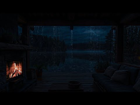 🌩️ Tranquil Tropical Storm Night | Rainfall, Thunder & Fireplace Sounds for Ultimate Calm 💤