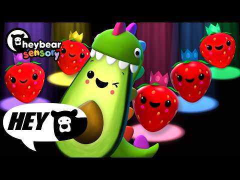 Hey Bear Sensory -  Let's Dance! With Avocadosaurus and Party Strawberries! - Dance Break Video!