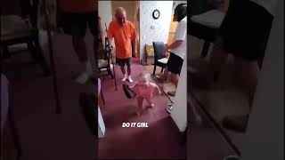 Baby imitates grandfather's walk very funny