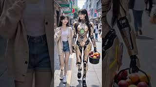 Strolling the City with a Robot Fruit Vendor 🤖🍎 #UrbanFuture #RobotLife
