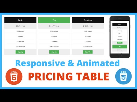 Create responsive pricing table using HTML & CSS l Animated price table design