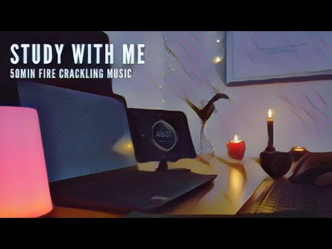 50 Minute Study With Me | Fire Crackling + Piano Music & Timer