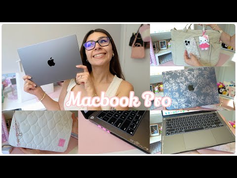 decorate my new MacBook Pro M3 (space gray) and laptop bag with me ♡ Velvet Caviar & SHEIN 🌸