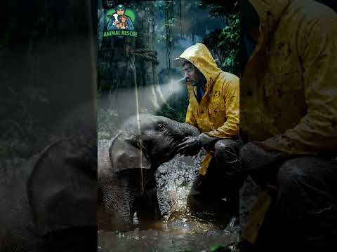 🐘 “A forest ranger saves a trapped baby elephant from a deep muddy pit during a heavy storm.”