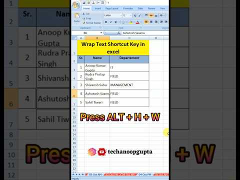 Wrap Text Shortcut Key in Excel | Wrap Text in excel | #Shorts #ytshorts