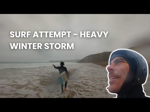 We tried to surf a heavy winter STORM SWELL! POV Surf Portugal VLOG #18