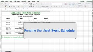 Event Schedule - Rename Worksheet - Excel