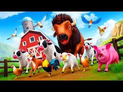 Magical Giant Bison Rampage vs Farm Animals Escape | Epic Chase! Funny Animals