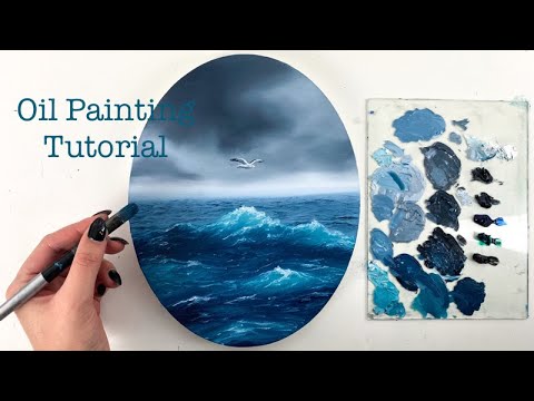OCEAN OIL PAINTING TUTORIAL- Beginner / Intermediate // how to paint a realistic bird over the ocean