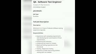 Software Test Engineer#experienced #getemployed #youtubeshorts #softwaretestengineer #qajobs