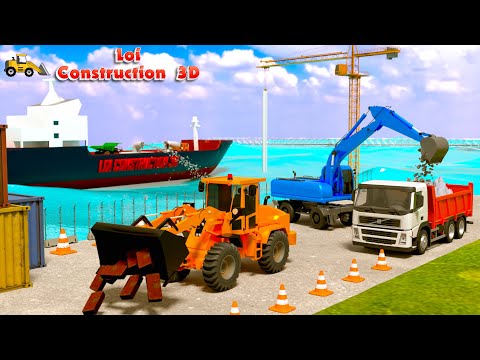 Building a Giant Seaport! Excavator, Bulldozer & Dump Truck in Action | 3D Construction Vehicles