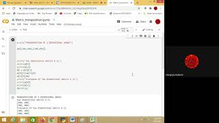 Transposition of 2x2 matrix python colab