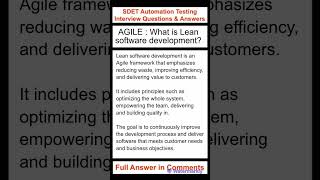 AGILE : What is Lean software development? SDET Automation Testing Interview Questions & Answers