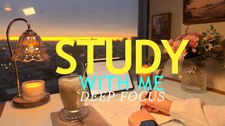 4 Hour Study With Me | Snowy Sunset | Rain Sounds | Winter White Noise 50/10 break ^_^