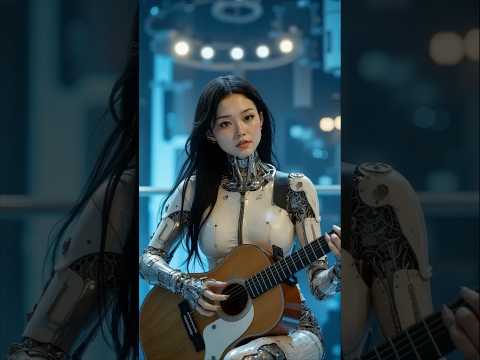 The beautiful robot is playing the guitar. #robot #music #girl