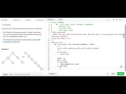 Flatten Binary Tree to Linked List - Leetcode 114 - DFS - Python