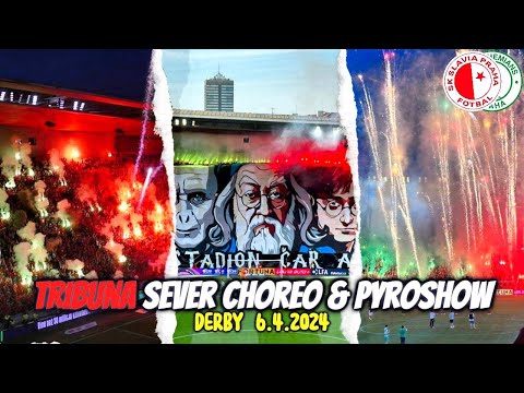 Slavia Prague vs Bohemians Prague 06.04.24 Choreo & pyroshow - tribuna sever
