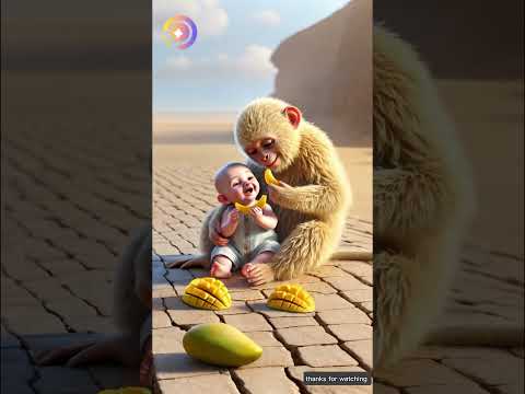 The monkey lives on a tree in the desert and the baby cries because of hunger 😭