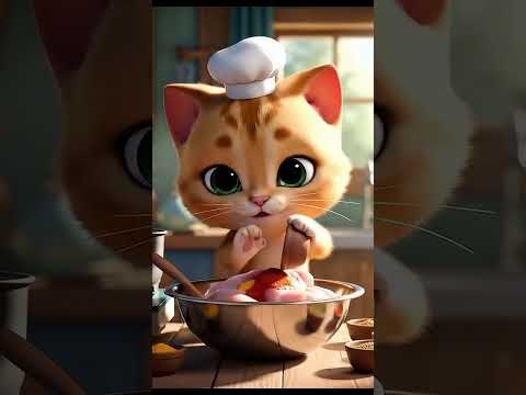 đầu bếp mèo đáng yêu - Adorable Cat  ai Chef Prepares Chicken Curry 🍛 #MiniChef #catshorts