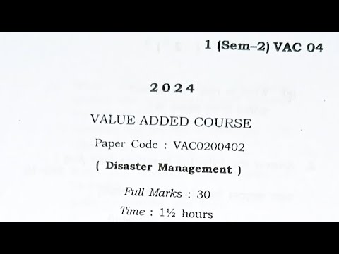 VAC disaster management VAC0200402 2nd semester question paper / FYUGP/ Nep syllabus