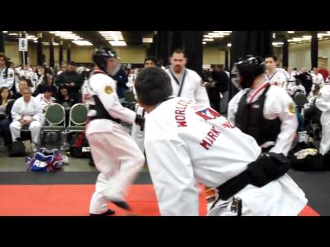 ATA 2011 Black Belt Nationals- Mens 1st d sparring 40-49: Kinnison vs Velez