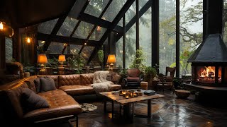Stress Relief with Relaxing Jazz Instrumentals Music - Forest Attic Cabin on Rainy Day Ambience 🌧️