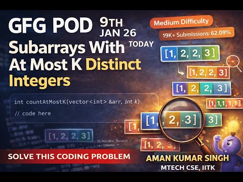 GFG POD | Subarrays With Atmost K Distinct Integers | Sliding Window Explained |