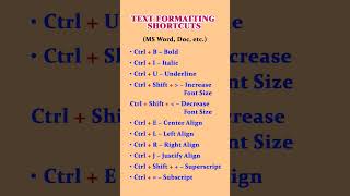 Computer Shortcutkeys | Text Formatting Shortkeys #computer #shortcut #keyboard