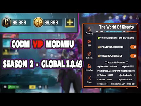 CODM VIP MOD MENU SEASON 2 (GLOBAL VR 1.0.49) - 99999 CP-C & Aimbot & Chams & HighJump ...