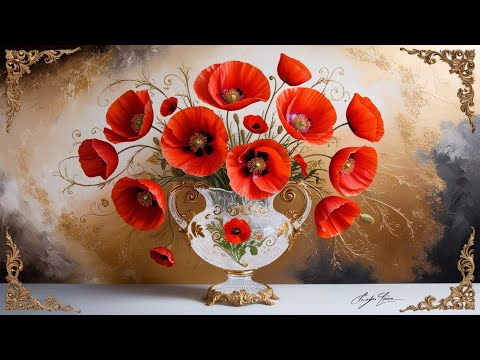 Gold Framed Vintage | Elegant White Roses Painting | Art Screensaver for TV | Opulent Gold Framed TV