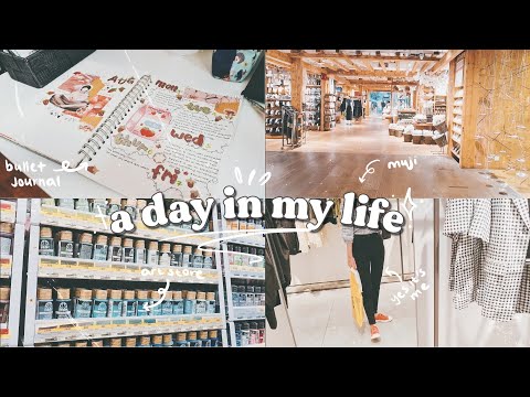 BACK TO SCHOOL SHOPPING in muji, art store, korean fashion & August 2020 bullet journal with me! ⭐️💫
