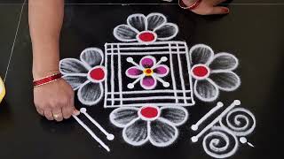Daily use rangoli design //simple side border rangoli design//daily muggulu 