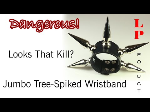 Leather Wristband with Very Large Tree Spikes - LP Product