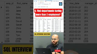 🔥Top SQL Interview Question: How to get department records with more than 2 employee #shorts