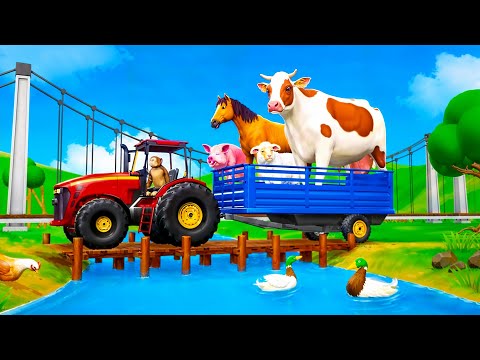 Farm Diorama - Jungle to Farm Transport Mission | Tractor Carrying Animals