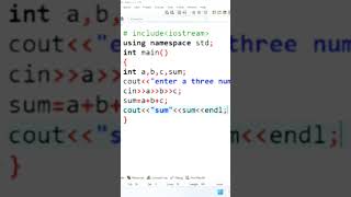 write a program input three number and calculate sum #coding #cpplanguage #programming