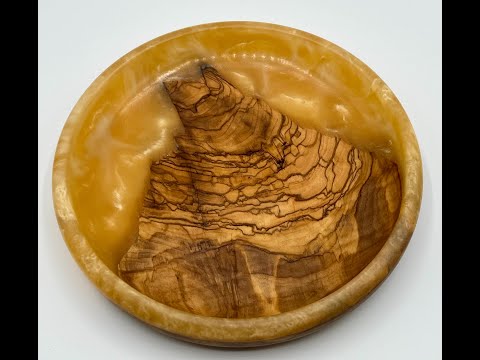 Turning Ancient Olive Wood with Gold Epoxy Resin into a Stunning Platter | Woodturning Art