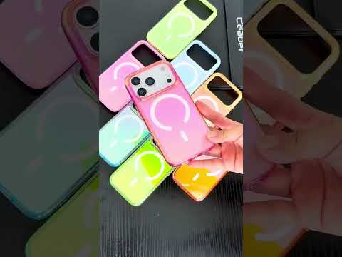 iPhone 17 Magnetic Case with rainbow electroplated TPU bumper + glitter PC back + N52 magnets.