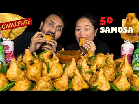 50 SAMOSA CHALLENGE MUKBANG WITH SWEET & SPICY CHATNI Can We Conquer 50 Samosas?"