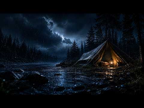 Camping in Heavy Rain at Night ⛺ 10 Hour Ambience || Dark & Rain Live