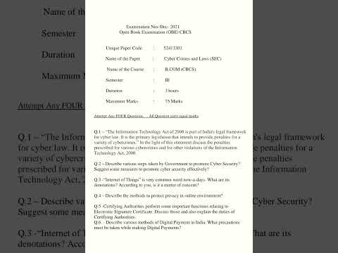DU EXAMINATION | OBE PAPER CYBER CRIME AND LAW 2021( sem III) OBE.