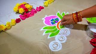 Easy Sankaranti Pot Apartment kolam/Festival Rangoli Designs for Beginners 