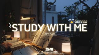 2-HOUR STUDY WITH ME | Calm Piano 🎹 | Pomodoro 25-5 | My room at Sunrise, Christmas Edition🎄