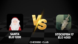 Santa bot (Elo 1200) vs stockfish 17 (Elo 4000). Chessbd club