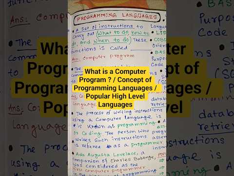 What is a Computer Program ? l Concept of Programming Languages l Popular High Level Languages