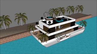 Houseboat design architect Hong Kong in China luxury floating barge project construction at sea uniq