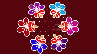 Awesome easy deepavali rangoli with 11*6dots | Simple rangoli | Dot rangoli | Trendyanimation |