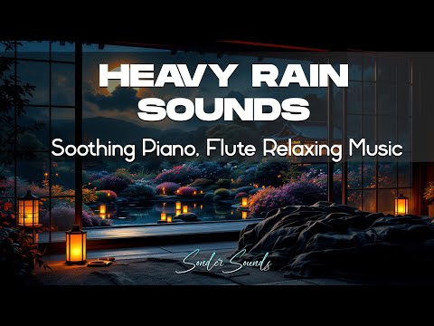 Heavy Rain Sounds - Soothing Piano, Flute Relaxing Music | Sonder Sounds