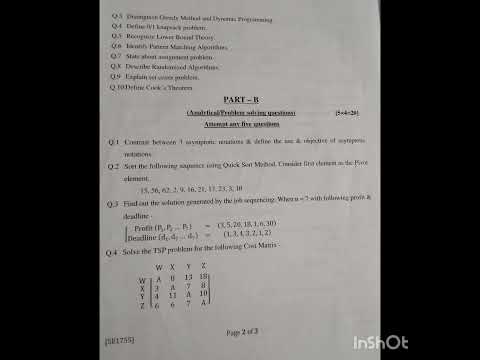 Analysis of algorithms. AOA paper 5 sem rtu 2023. #exam #class #cloudsystems #education
